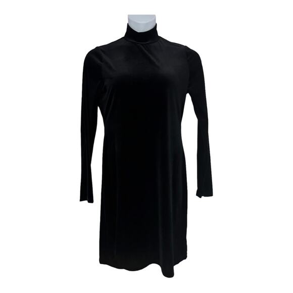 GB Black Velvet Stretch High Mock Neck Long Sleeve Holiday Cocktail Party Dress - Picture 4 of 16